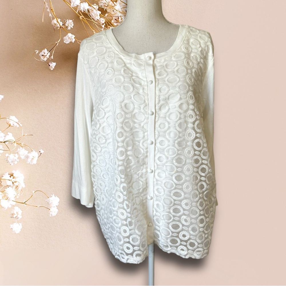 ❤️RAFAELA  GORGEOUS WHITE CARDI/TOP w/LACE OVERLAY  2X PLUS